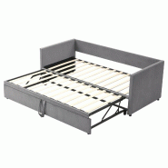 Merax lit rembourré canapé-lit gigogne 90/180*200 cm avec sommier à lattes, lit multifonctionnel en tissu velours doux pour la peau gris - gris mul