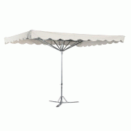 Parasol de marché monté - armature alu 3x2,5m - toile écru beige + housse