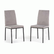 RATTATAN Lot de 2 chaises d’intérieur en velours, dossier haut, pieds en métal, design élégant, pour cuisine, bar ou restaurant – Alma – Gri