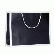 Sac Luxe pelliculé noir lisière blanc 24x8x18cm - par 12 - élégant bicolore avec effet graphique