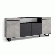 SKRAUT HOME Buffet salon et cuisine, 200x87x35cm, 4 Portes, Design industriel, Ciment - gris Bois manufacturé 60_10