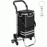 TecTake GmbH tectake Chariot de courses Shopper 3 en 1 pliable sac isotherme caddie panier roulettes diable multifonction noir 46x36x100cm - noir mult