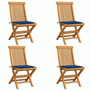 VidaXL Chaises De Jardin Et Coussins Bleu Royal Lot De 4 Bois De Teck - bleu 3062578