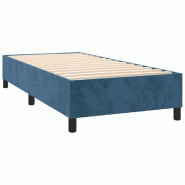 Décoshop26 - Sommier à lattes sur pieds cadre de lit 90x190 cm tissu velours bleu foncé TDL0207301 - bleu 3001182788004