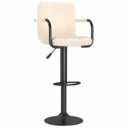 Décoshop26 - Tabouret de bar x1 chaise haute avec dossier et accoudoirs en tissu crème cadre en acier DEC029467 - 3000257390234