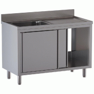 Diamond - Plonge 1 cuve 600 x 500 x 300, égouttoir droit, sur armoire 2 portes coulissantes - réf. L1411/AD-SD6 - inox AKS-L1411/AD-SD6