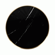 Emh Plateau de table rond Ø60 cm marbre noir brillant – pierre frittée et chant doré - noir Matériau naturel PLATPIERFRITD60MARBK