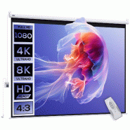 Helloshop26 - Écran de projection motorisé salon 171 x 130 cm occultant télécommande montage mural moderne épuré en plastique blanc - blanc mét