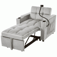 Merax fauteuil-lit 3 en 1 convertible, fauteuil relax et canapé-lit avec porte-gobelet, support téléphone, velours, gris clair - gris multi-matéri Merax fauteuil-lit 3 en 1 convertible, fauteuil relax et canapé-lit avec porte-gobelet, support téléphone, velours, gris clair - gris multi-matéri