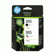 Pack de 2 cartouches d'encre authentiques HP 305 3 couleurs / noir
