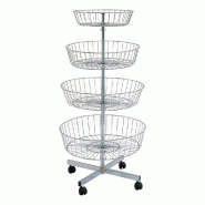 Présentoir soldeur rond chromé - Hauteur 130cm - Acier avec 4 paniers réglables