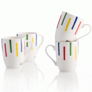 Set 4P Tasses 11Cm 360Ml Bone China Design à rayures colorées Casa Benetton - multicolore porcelaine BE110 Set 4P Tasses 11Cm 360Ml Bone China Design à rayures colorées Casa Benetton - multicolore porcelaine BE110