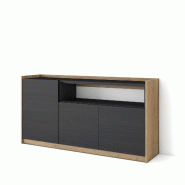 SKRAUT HOME Buffet salon et cuisine, 156x80x37 cm, 3 Portes, Meuble chaussure, Noir et chêne - noir Bois manufacturé 698_5