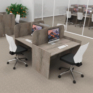 Bureau de call center version double 3 personnes avec poste pour superviseur. - 3 places, Chêne grisé