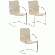 CLP Lot de 3 Chaises Cantilever Melina en similicuir et pied en métal Crème - beige polyester 320530 CLP Lot de 3 Chaises Cantilever Melina en similicuir et pied en métal Crème - beige polyester 320530