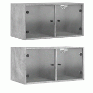 Helloshop26 - Lot de 2 armoires murales polyvalentes 68,5 x 37 x 35 cm espace rangement pratique design contemporain en bois gris 02_0049341 - gris ve
