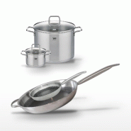 Lot de 2 Poêles 32/24cm et 2 Faitouts 26/16cm Elo Relief Solution - gris 3176239959352