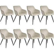 Lot de 8 chaises pieds noir siÈge de salon cuisine salle À manger design ÉlÉgant velours beige et noir 08_0000564