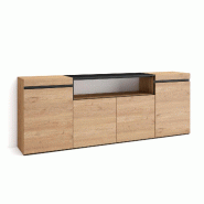 SKRAUT HOME Buffet salon et cuisine, 200x75x35cm, 4 Portes, Meuble chaussure, Chêne et noir - beige Bois manufacturé 63_9