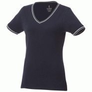 T-shirt maille piquée manches courtes femme Elbert - col V en coton 180 g/m² avec détails contrastés T-shirt maille piquée manches courtes femme Elbert - col V en coton 180 g/m² avec détails contrastés