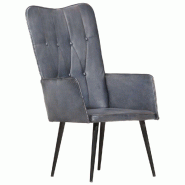VidaXL Chaise à oreilles Gris Cuir véritable Modèle Vega Executive Concept - 339649