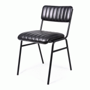 Bistromania Chaise RETRO - Noir - cuir de buffle & métal noir - L 45 x P 52 x H 77 cm - H assise 48 cm - noir cuir AJ003