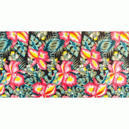 Chemin de table lin fleurs tropicales 28cm x 3m