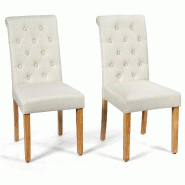 COSTWAY Lot 2 chaises salle à manger, pieds bois de caoutchouc, rembourrées avec dossier haut, pour salle à manger et cuisine (Beige) - beige Bois