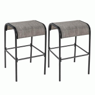 COSTWAY Lot de 2 tabourets de bar d'extérieur, chaises de bar avec assise en tissu incurvée, 47 x 47 x 76 cm, couleur café - marron métal ZB33632OR-4