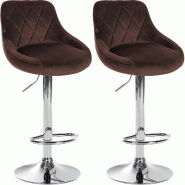 Décoshop26 - Set de 2 tabourets de bar coutures décoratives losanges assise en velours marron et cadre en métal chromé TDB10768 - marron métal 30