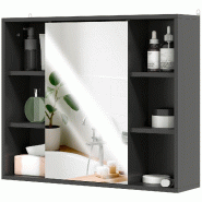 Helloshop26 - Armoire miroir mural salle de bain 60 x 14.5 x 49.4 cm rangement 6 niches et étagères design moderne épuré en MDF noir 21_0001868 -