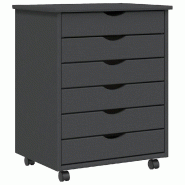 Helloshop26 - Armoire roulante à tiroirs grand espace de rangement 53 x 39 x 65,5 cm en bois de pin gris 02_0047161 - gris Bois massif 3000234630827