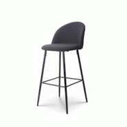 Kosmi Chaise de Bar Design Moderne avec Dossier – Tabouret Haut Confortable en Tissu Noir et Pieds Métal Noir – Hauteur 76 cm - noir métal 37603_0