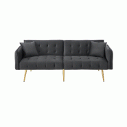 Merax canapé-lit 2 places, dossier 3 positions, accoudoirs 6 positions, pieds dorés, velours, 178 x 82 x 70 cm, gris - gris WF306852853G