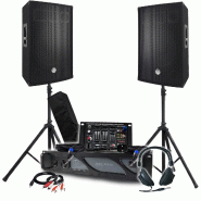 Pack Sono BM SONIC Amplificateur 3000W, Paire d'Enceintes Passives 2x700W, Table de Mixage, Pieds, Casque DJ, Câbles et Micro - 3666638038449