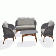 REMARQUABLE Salon bas de jardin 5 places en aluminium aspect bois et corde tissée coloris gris - MYNTA - 3700917630310