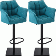 Décoshop26 - Lot de 2 tabourets de bar réglable en tissu turquoise assise enveloppante capitonnée avec base carrée en métal noir 10_0006299 - noi