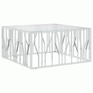 Décoshop26 - Table basse de salon design moderne 100 x 100 x 50 cm acier inoxydable argenté et verre DEC036917 - argenté verre 3000262995950