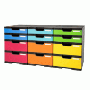 Exacompta MODULODOC 12 cases avec tiroirs (6 normales + 6 jumbo) ECOBlack noir/gris souris/arlequin - multicolore matière synthétique 385714TIRD