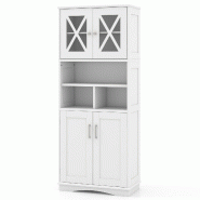 Helloshop26 - Armoire haute de salle de bain 60 x 30 x 145 cm avec 3 étagères réglables et portes en acrylique en MDF blanc 20_0010275 - blanc Bois
