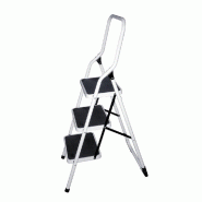 Marchepied 3 marches - acier epoxy blanc - 46x66.5x121.5cm - garde-corps antidérapant