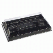 Plateau repas Eco Design 5 comp. Fond+couvercle rPET 37,5x21x3cm noir - par 100