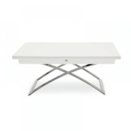 TABLE RELEVABLE EXTENSIBLE MAGIC-J LAQUÉE BLANCHE PIÉTEMENT CHROMÉ