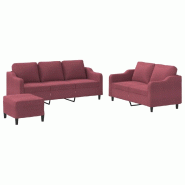 VidaXL Ensemble de canapés 3 pcs avec coussins Rouge bordeaux Tissu Modèle Helios Vintage Plus - 3201848