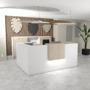 Bureau d'accueil avec retour Delta blanche avec réhausse. - 244, Gauche, Blanc, Oui, Acacia clair_0