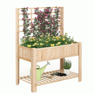 COSTWAY Bac surélevé de jardin avec treillis, jardinière surélevée en bois avec pieds, revêtement - marron métal SF6663ZM