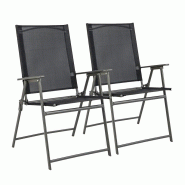 COSTWAY Lot de 2 chaises de jardin, chaises pliantes avec tissu résistant aux intempéries, 58 x 62 x 96 cm (noir) - noir métal ZB33246NW-4