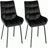 Décoshop26 - Lot de 2 chaises de salle à manger en velours noir généreusement rembourrée piètement en métal noir 10_0007510 - noir métal 3000266148727