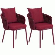 Décoshop26 - Lot de 2 fauteuils de jardin en aluminium et corde tressée avec coussins déperlants bordeaux 04_0008730 - aluminium 3000267107815