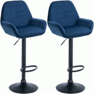 Décoshop26 - Lot de 2 tabourets de bar avec repose-pieds et accoudoirs en velours bleu piètement en trompette métal noir 10_0006744 - bleu métal 3